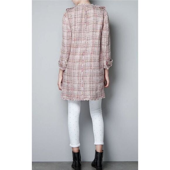 A374 ZARA WOMAN FANTASY TWEED PINK LONG GOLD BUTTONS COAT BLAZER JACKET Large - Picture 4 of 15